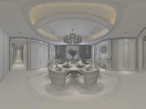 panorama antique chinese style living room restaurant space 21 3D Model