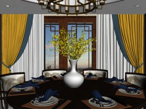 panorama antique chinese style living room restaurant space 21 3D Model