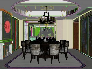 panorama antique chinese style living room restaurant space 21 3D Model