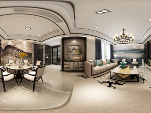 panorama antique chinese style living room restaurant space 23 3D Model