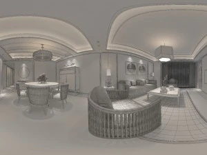 panorama antique chinese style living room restaurant space 24 3D Model