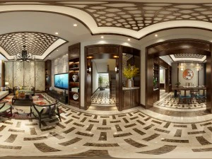 panorama antika &Ccedil;in tarzı oturma odası restoran alanı 25 3D Model