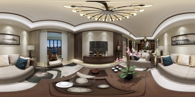 panorama antique chinese style living room restaurant space 27 3D Model .c4d .max .obj .3ds .fbx .stl .blend 