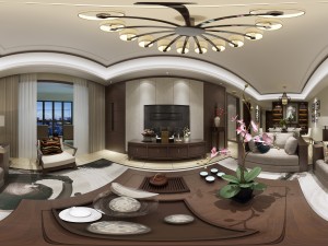 panorama antique chinese style living room restaurant space 27 3D Model