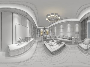 panorama antique chinese style living room restaurant space 27 3D Model