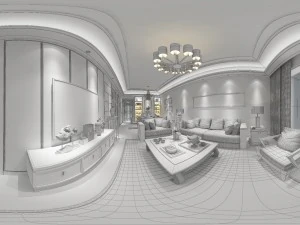 panorama antique chinese style living room restaurant space 27 3D Model