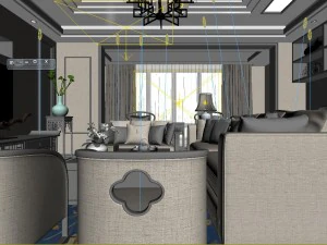 panorama antique chinese style living room restaurant space 30 3D Model