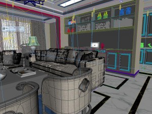 panorama antique chinese style living room restaurant space 30 3D Modell
