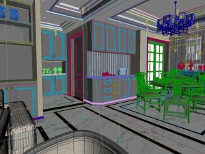panorama antique chinese style living room restaurant space 30 3D Modell
