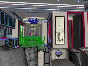 panorama antique chinese style living room restaurant space 30 3D Modell