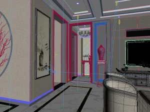 panorama antique chinese style living room restaurant space 30 3D Model