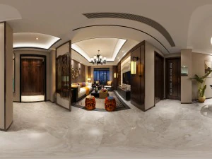 panorama antique chinese style living room restaurant space 31 3D Model