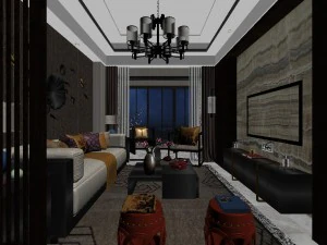 panorama antique chinese style living room restaurant space 31 3D Model