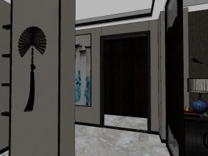panorama antique chinese style living room restaurant space 31 3D Model