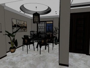 panorama antique chinese style living room restaurant space 31 3D Model