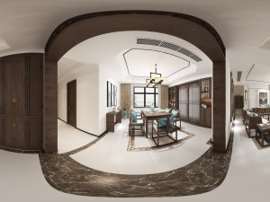 panorama antique chinese style living room restaurant space 32 3D Model