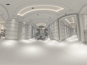 panorama antique chinese style living room restaurant space 33 3D Model