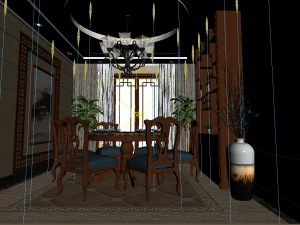 panorama antique chinese style living room restaurant space 33 3D Model