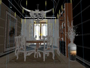 panorama antique chinese style living room restaurant space 33 3D Model
