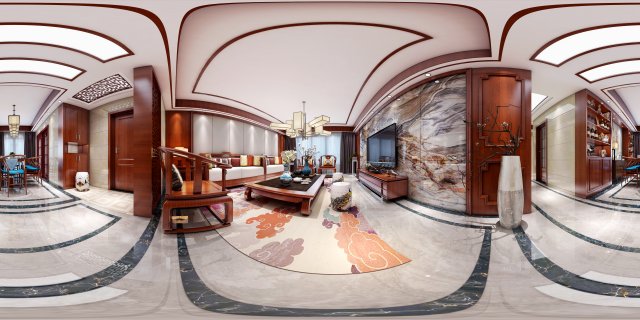 panorama antique chinese style living room restaurant space 34 3D Modell .c4d .max .obj .3ds .fbx .stl .blend