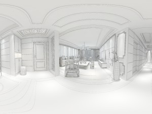 panorama antique chinese style living room restaurant space 34 3D Modell