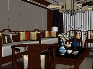 panorama antique chinese style living room restaurant space 34 3D Modell
