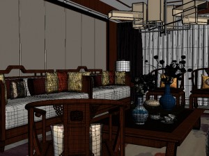 panorama antique chinese style living room restaurant space 34 3D Modell
