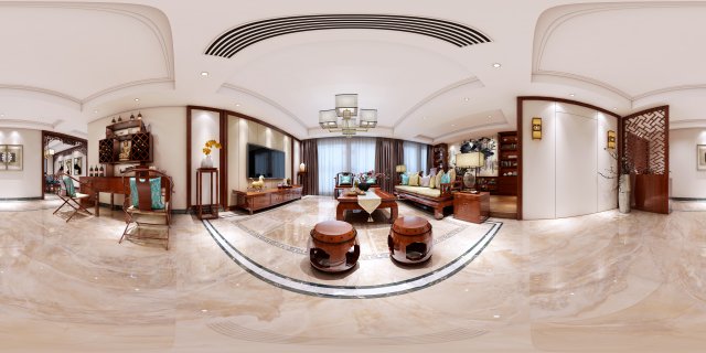 panorama antique chinese style living room restaurant space 35 3D Model .c4d .max .obj .3ds .fbx .stl .blend 