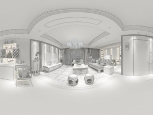panorama antique chinese style living room restaurant space 35 3D Model