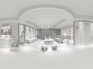 panorama antique chinese style living room restaurant space 35 3D Model