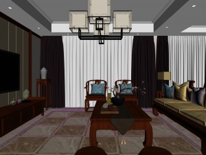 panorama antique chinese style living room restaurant space 35 3D Model