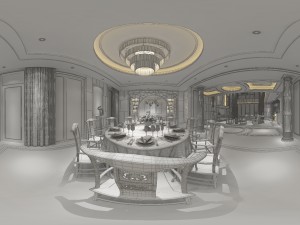 panorama antique chinese style living room restaurant space 36 Modello 3D
