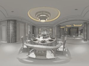 panorama antique chinese style living room restaurant space 36 3D Model