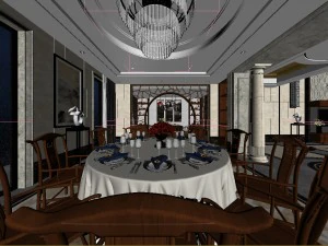 panorama antique chinese style living room restaurant space 36 3D Model