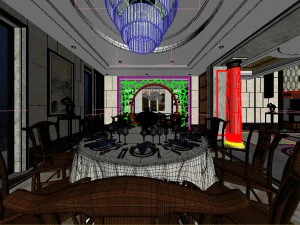 panorama antique chinese style living room restaurant space 36 3D Model