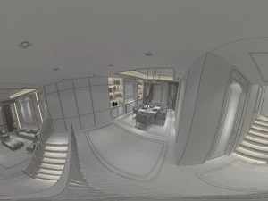 panorama antique chinese style living room restaurant space 37 3D Model
