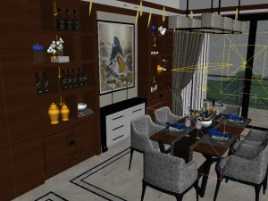 panorama antique chinese style living room restaurant space 37 3D Model