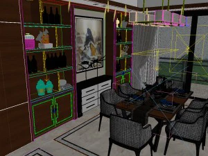 panorama antique chinese style living room restaurant space 37 3D Model