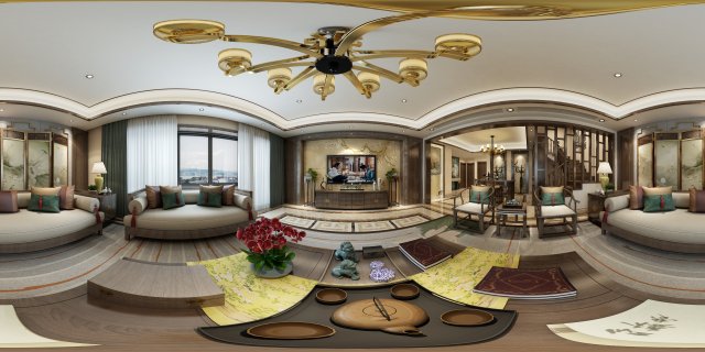 panorama antique chinese style living room restaurant space 38 3D Model .c4d .max .obj .3ds .fbx .stl .blend 