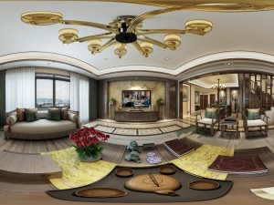 panorama antique chinese style living room restaurant space 38 3D Model