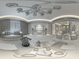 panorama antique chinese style living room restaurant space 38 3D Model