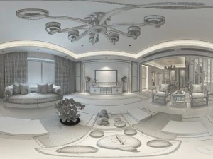 panorama antique chinese style living room restaurant space 38 3D Model