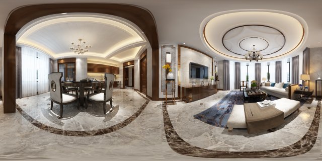 panorama antique chinese style living room restaurant space 40 3D Model .c4d .max .obj .3ds .fbx .stl .blend 