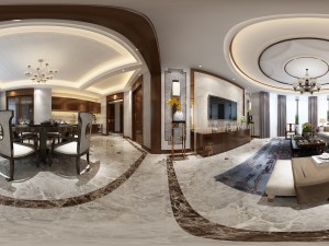 panorama antique chinese style living room restaurant space 40 3D Model