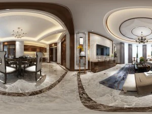 パノラマ アンティーク 中国風のリビング ルーム レストラン スペース 40 3Dモデル