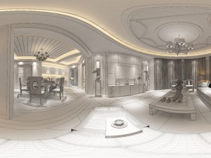 panorama antique chinese style living room restaurant space 40 3D Model