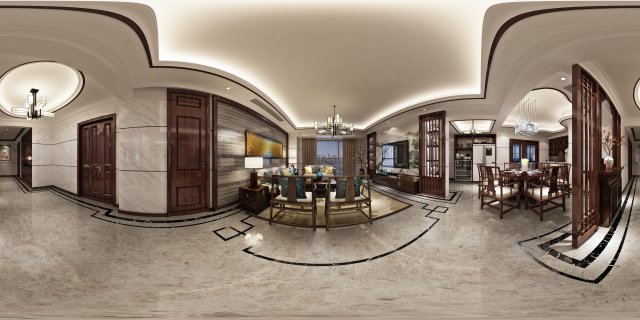 panorama antique chinese style living room restaurant space 41 3D Модель .c4d .max .obj .3ds .fbx .stl .blend 