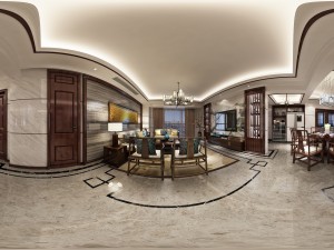 panorama antique chinese style living room restaurant space 41 3D Model