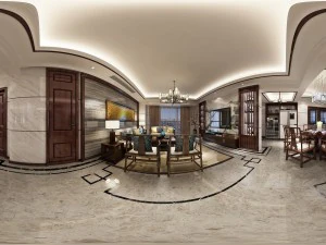 panorama antique chinese style living room restaurant space 41 3D Model