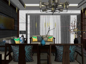panorama antique chinese style living room restaurant space 41 3D Модель
